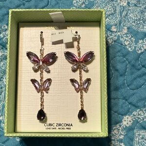 Chic Purple Cubic Zirconia Butterfly Earrings